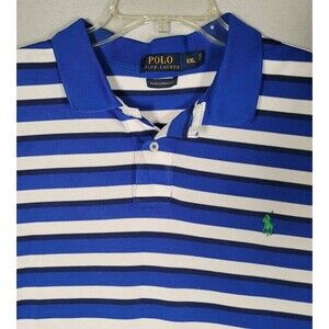 Polo Ralph Lauren Performance Polo Shirt Mens XXL Blue White Striped Golf Preppy
